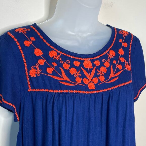 OLD NAVY | Navy Blue/Orange Scandinavian Folk Embroidered Tunic Dress Size Small - Picture 3 of 6
